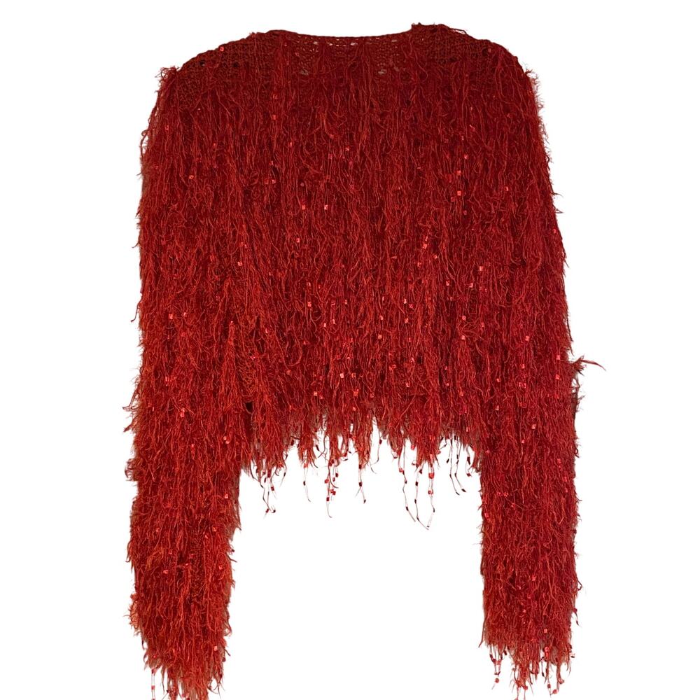 REHAB LAB Red Shaggy Eyelash Knit Long Bell Sleeve Sweater Size L - Picture 12 of 14